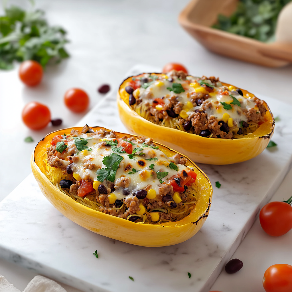Burrito Spaghetti Squash Boats