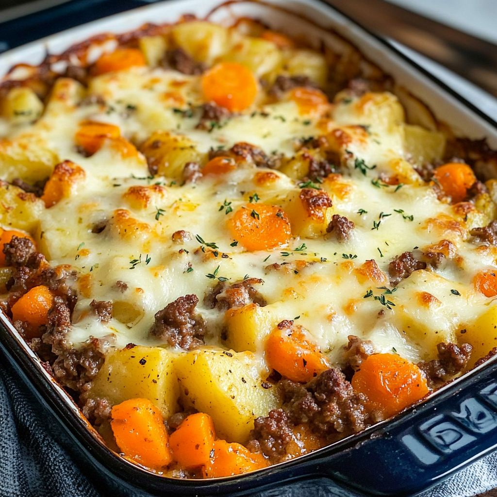 Amish Hamburger with Fall Veggies Bake