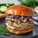 Greek Chicken Burgers with Tzatziki Slaw