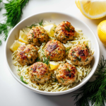 Greek Chicken Meatballs with Lemon Orzo