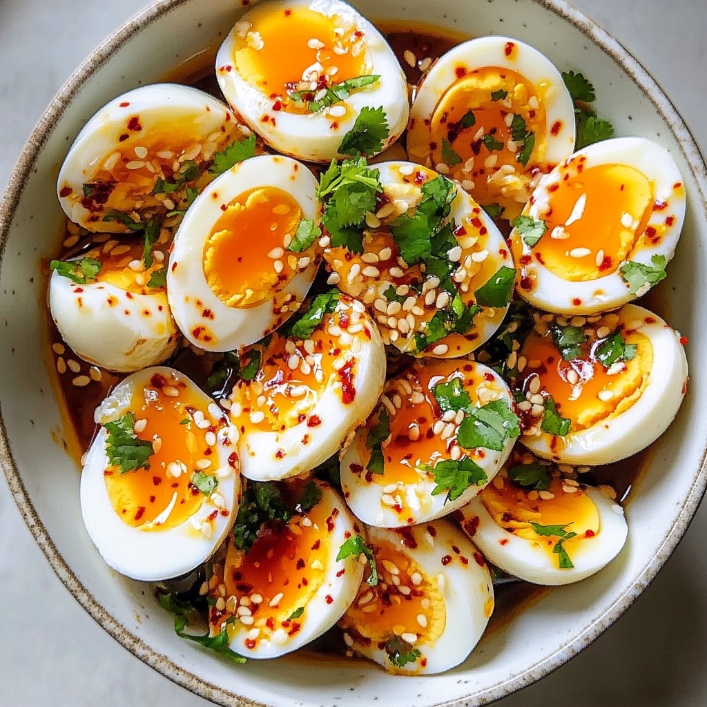 Spicy Chili Garlic Deviled Eggs