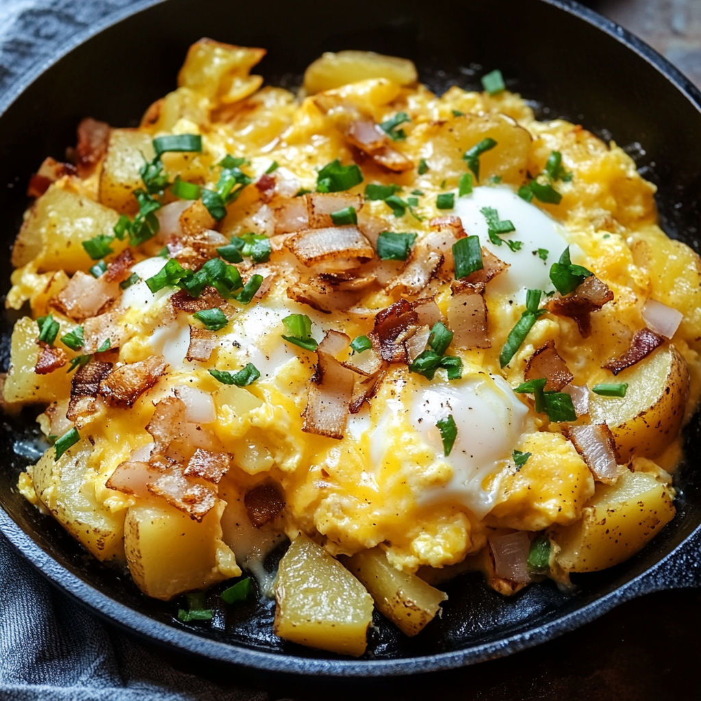 Cheesy Potato Egg Scramble