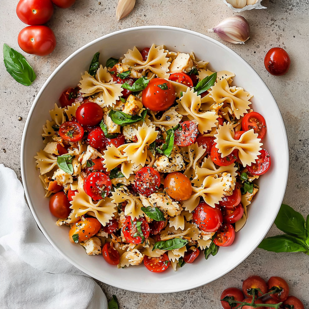Bruschetta Pasta Salad With Mini Mozzarella Balls