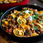 Cheesy Beef Enchilada Tortellini Skillet