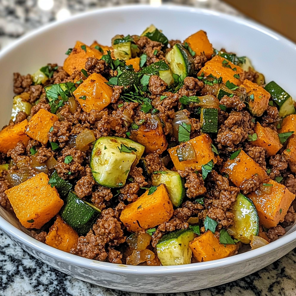 Ground Beef Zucchini Sweet Potato Skillet