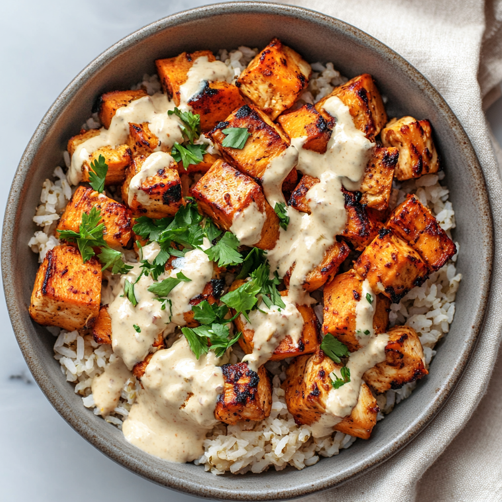 chicken and sweet potato rice bowl
