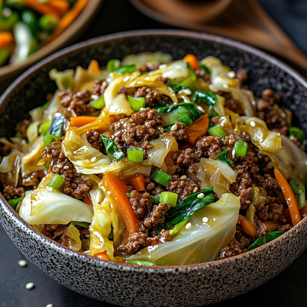 Chinese Ground Beef and Cabbage Stir Fry