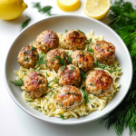 Greek Chicken Meatballs with Lemon Orzo